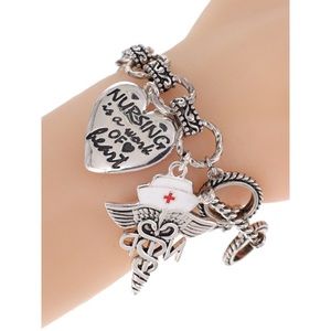 Silver nursing toggle charm bracelet